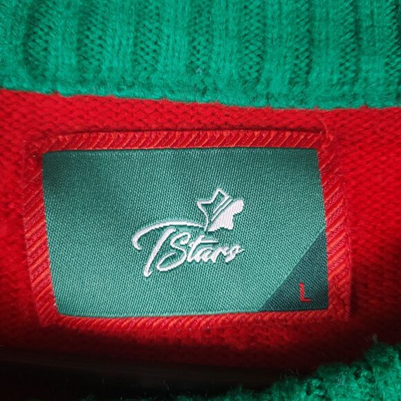 TStars Women’s Santa Claws Ugly Christmas Sweater Size Large Red Green Cat - Picture 3 of 9